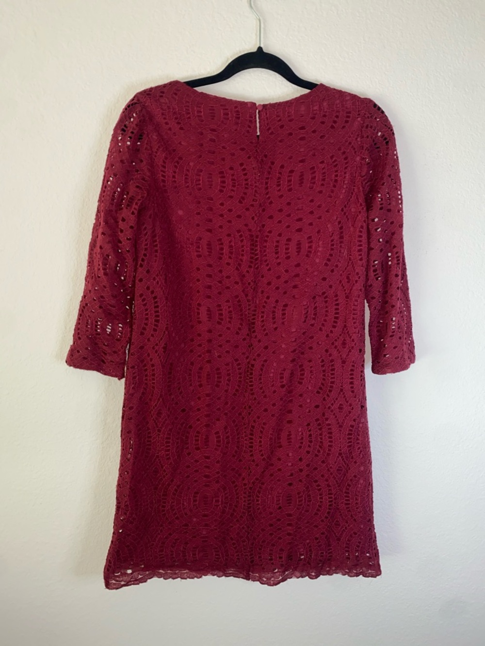 🛍️ NWT J. Crew Dress Size 0 Lace Overlay 3/4 Sleeve Red Burgundy! - Picture 5 of 10